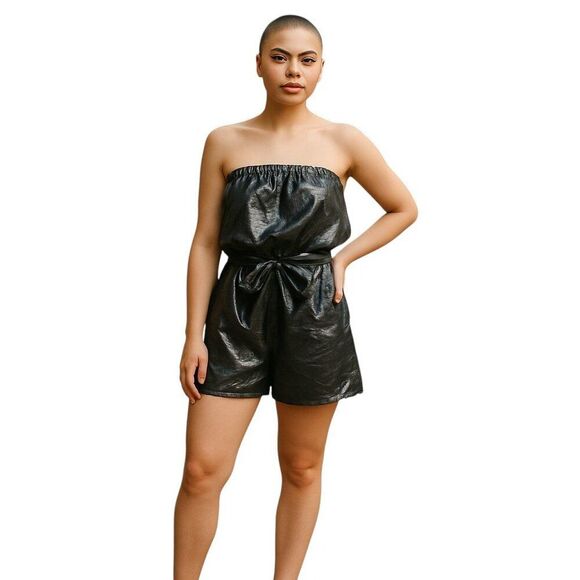 NEW Jay Godfrey Size 8 Silk Strapless Mini Dress Metallic Silver Black Lining - Picture 1 of 10